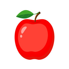 Colorful whole red apple. Vector illustration isolated on white 