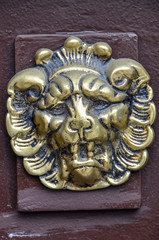 Lion head figure on door