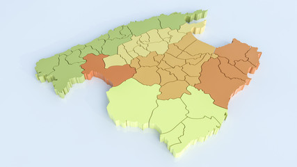 Map of mallorca with all areas. Highly detailed 3D rendering