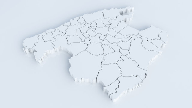Map of mallorca with all areas. Highly detailed 3D rendering