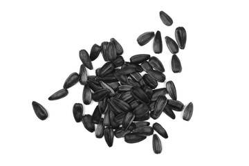 Sunflower seeds pile isolated on white background, top view