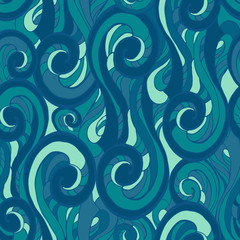 Abstract colorful curly lines seamless patterns set. Waves and curls vector illustration.