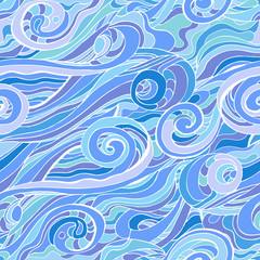 Fototapeta na wymiar Abstract colorful curly lines seamless patterns set. Waves and curls vector illustration.