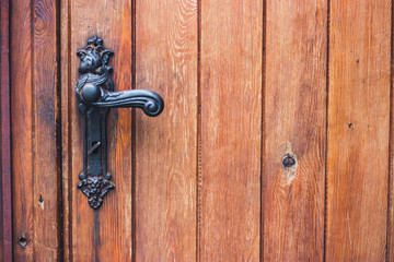 detail of an old wooden door. Selective focus. place for text