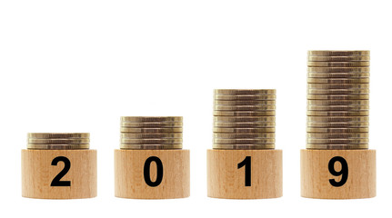 2019 year with growing statistics of money isolated on white background