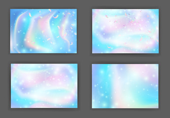 Abstract Colorful iridescent backgrounds set rectangular composition. Trendy cosmic gradient for design, brochure, flyer, poster design, banner. Holographic Abstract soft pastel colors backdrop