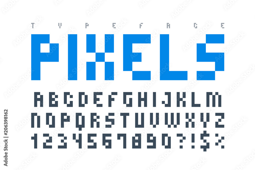 Fototapete Pixel trendy typeset, simple font, system computer script