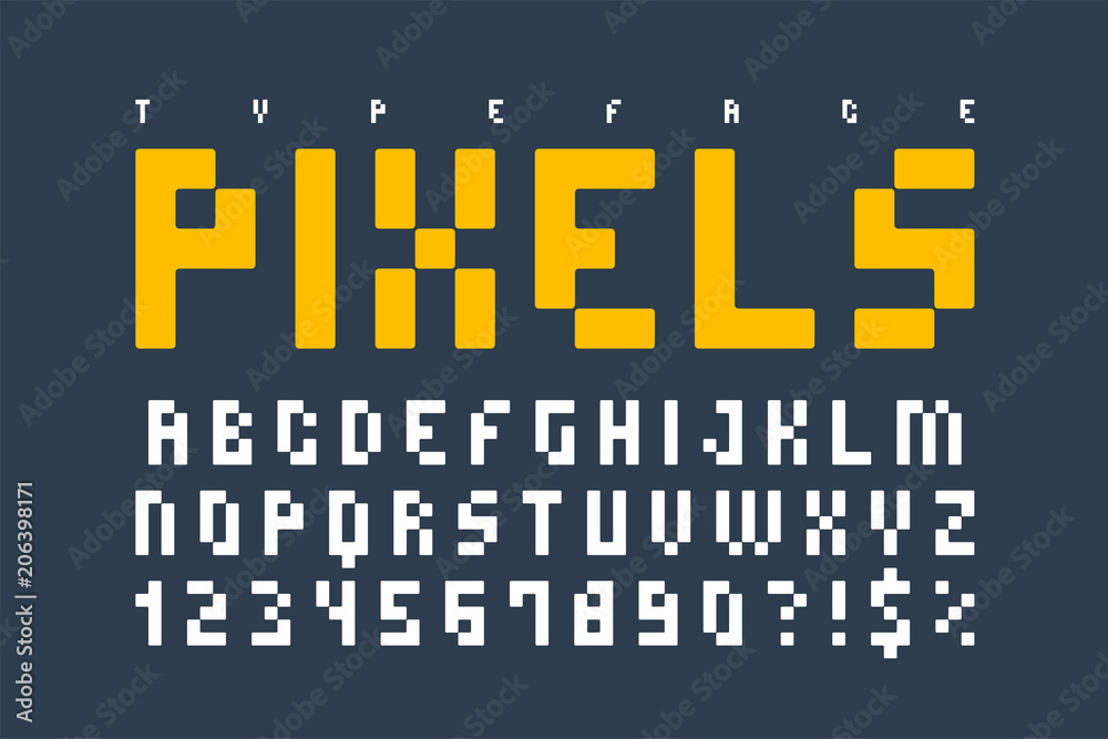 Fototapete pixel trendy typeset, simple font, system computer script