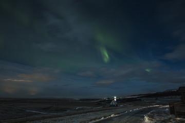 Northern Lights in Icelandic nocturnal landscape