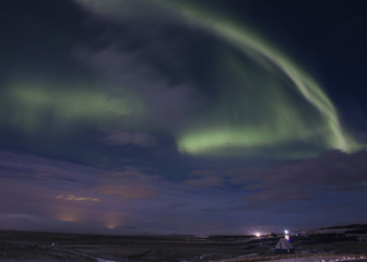 Northern Lights in Icelandic nocturnal landscape