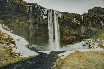 Seljalandsfoss waterfall in wintertime