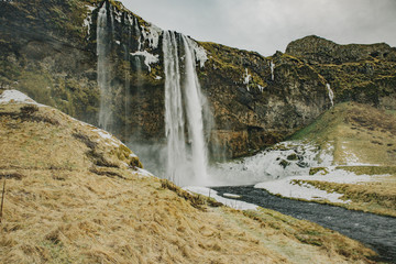 Seljalandsfoss waterfall in wintertime