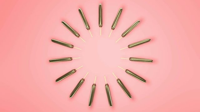 Abstact gold popsicle ice scream rotation on pastel pink background. 