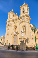 Gharghur, Malta. Baroque facade (1773) of the parish church of Bartholomew the Apostle, 1610-1633