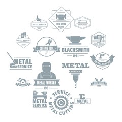 Fototapeta na wymiar Metal working logo icons set. Simple illustration of 16 metal working logo vector icons for web