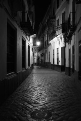 Fototapeta premium Gassen bei Nacht in Sevilla, Spanien (Andalusien)