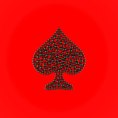 The card suit of the spades, consisting of black pearls, on a red background. The style of minimalism. Illustration.