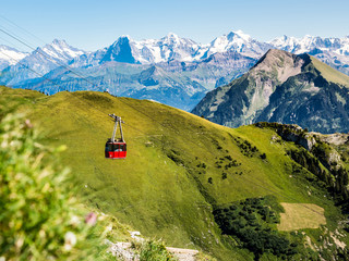 Panorama, Luftseilbahn auf das Stockhorn, Berner Oberland, Erlenbach, Simmental, Schweiz, Alpen, Niesen, Eiger, Mönch und Jungfrau - obrazy, fototapety, plakaty