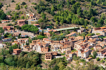 Fototapeta na wymiar View of the old town among the mountains in Tarragona, Spain. Top view.