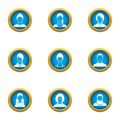 Hairstyle of a person icons set. Flat set of 9 hairstyle of a person vector icons for web isolated on white background