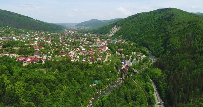 Aerial view of Carpathian mountains in summer.