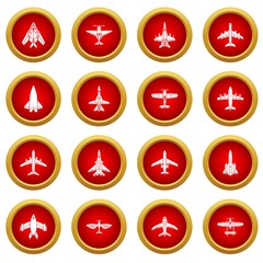 Airplane top view icons set. Simple illustration of 16 airplane top view vector icons for web