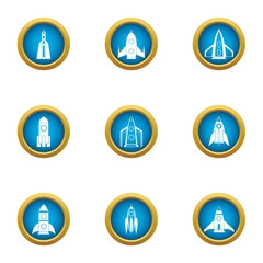 Blast off icons set. Flat set of 9 blast off vector icons for web isolated on white background