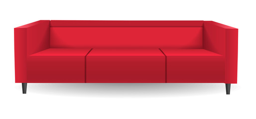 Red corner sofa mockup. Realistic illustration of red corner sofa vector mockup for web design isolated on white background