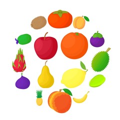 Fruit icons set in cartoon style isolated on white background