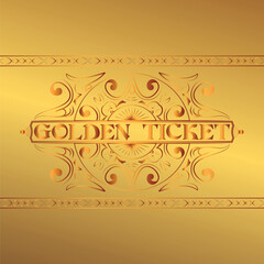 golden ticket gloss, golden, gift, prize, shine, card for discount, admission patterns, ornament, vector illustration