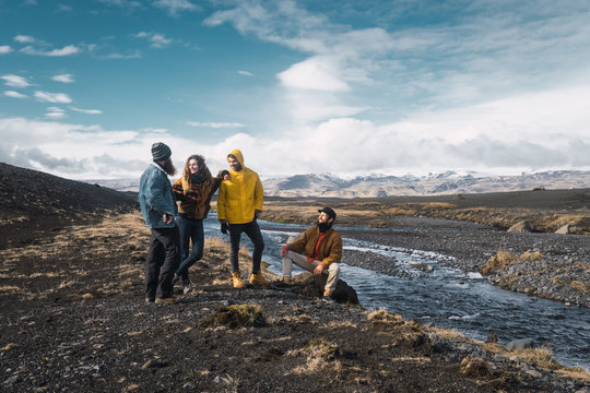 Travelers standing on valley