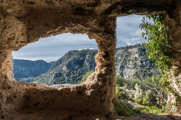 Interior of a tomb in Pantalica, a necropolis in Sicily