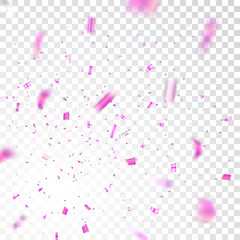 Pink confetti explosion celebration isolated on white transparent background. Falling confetti. Abstract decoration for party birthday, Christmas New Year confetti. Vector illustration