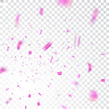 Pink Confetti Explosion Celebration Isolated On White Transparent Background. Falling Confetti. Abstract Decoration For Party Birthday, Christmas New Year Confetti. Vector Illustration