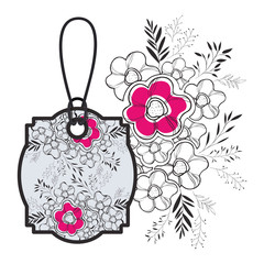 commercial tag hanging with floral decoration vector illustration design