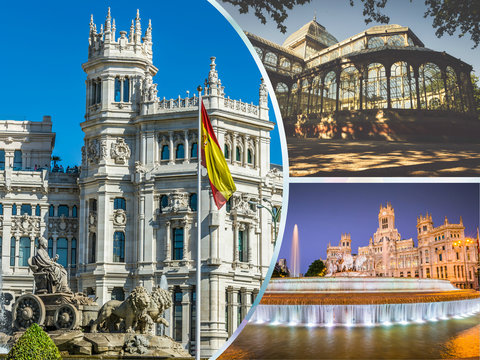 Collage of tourist photos of the Madrid