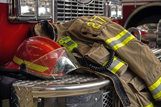Firefighter protection clothes and fire truck