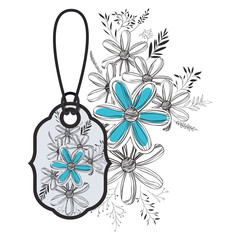 commercial tag hanging with floral decoration vector illustration design