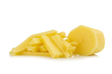 pile potato piece fresh and half potato isolated on white background