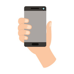 hand human with smartphone device isolated icon vector illustration design
