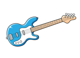 Blue electric bass guitar isolated.
