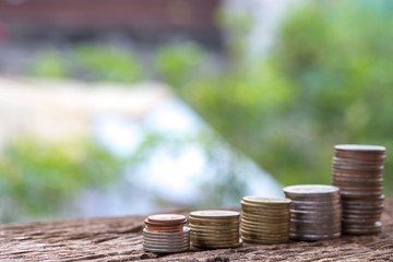 Investment and financial concept, Close up of stacking coins of growth to profit finance.