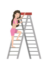 woman climbing stepladder with swimsuit character vector illustration design