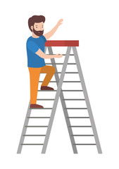 man climbing stepladder character vector illustration design