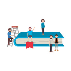 Obraz premium minipeople team working in books vector illustration design