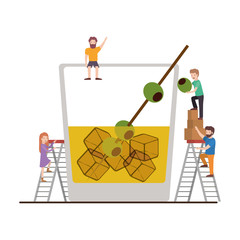 minipeople team working in fresh cocktail vector illustration design