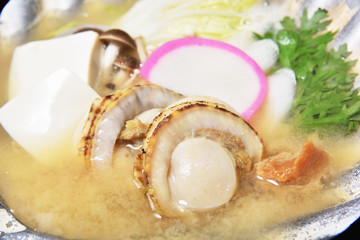 Close up Japanese scallop in hot pot