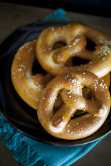 Pretzels with salt on slate
