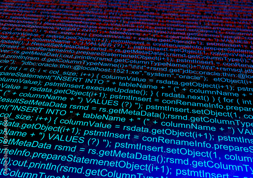 Poster computer data code. abstract technology background. 3d illustration software development.