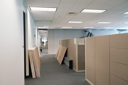 office cubicles during innovation inside the office building